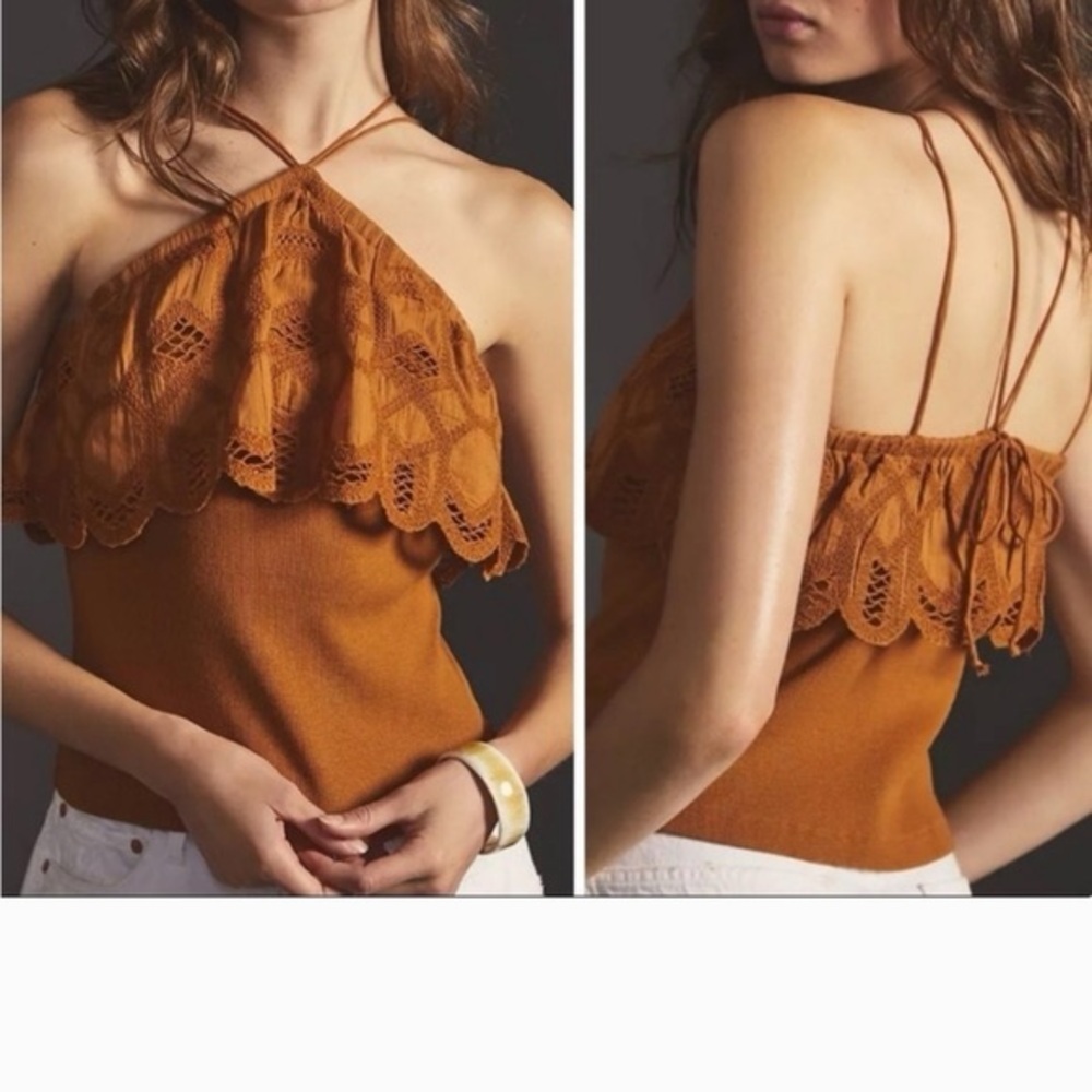 Anthropologie Rust Crochet Ruffle Camisole